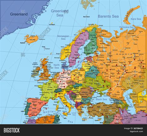 Large map of Europe with cities and towns.